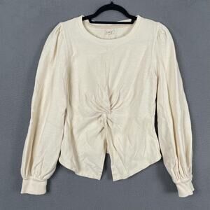 Pilcro Shirt Womens XS Cream Twist Front Balloon Sleeve Crew Neck Knit Top
